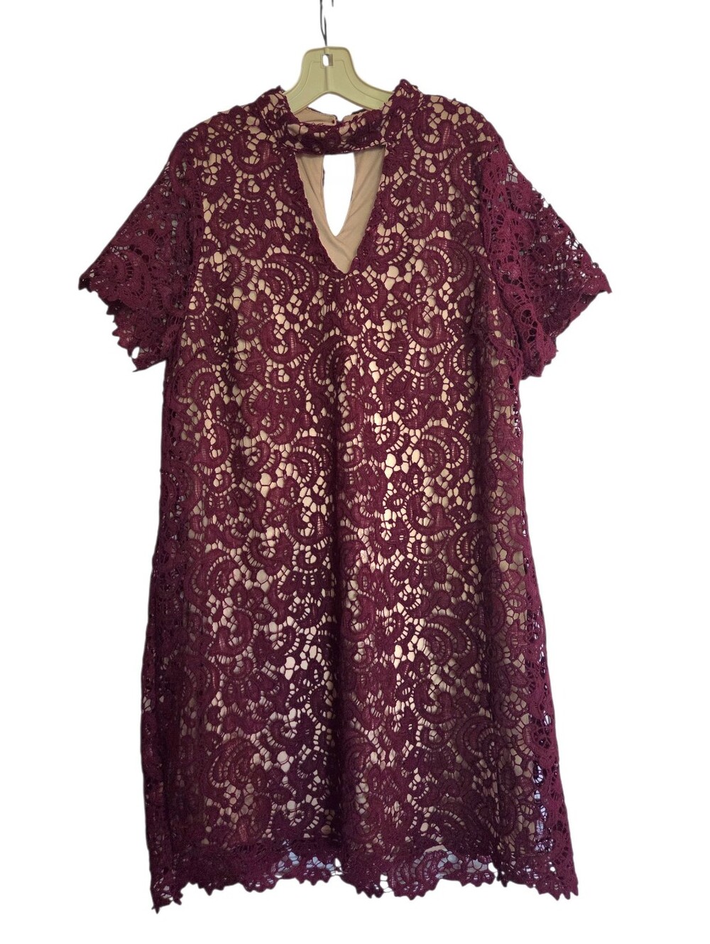 Blu Pepper Burgundy Lace Crocheted Midi Dress Feminine Party Plus  Size 2X